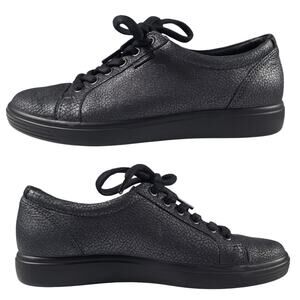 ECCO Black Leather Reptile Texture Soft 7 Sneakers Shoes MINT Size 38 US 7